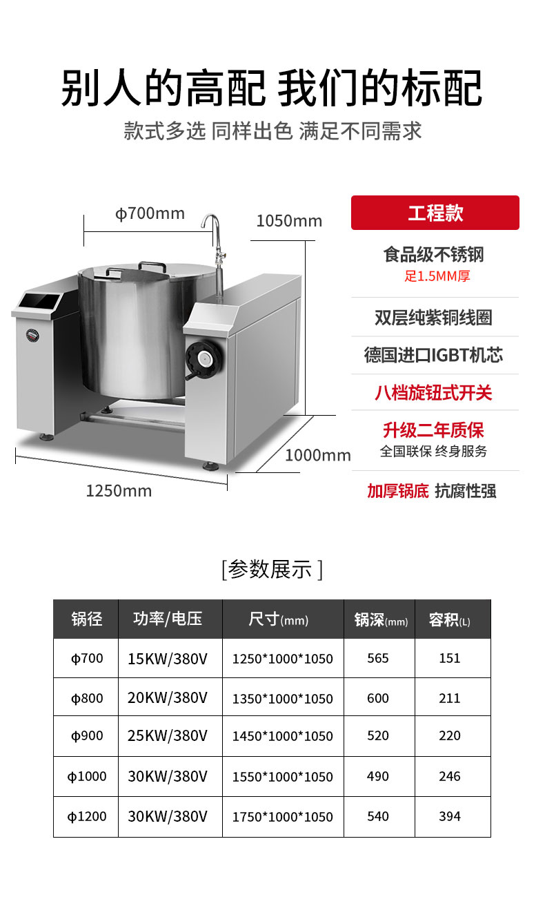 DB多宝视讯可倾式汤炉规格参数